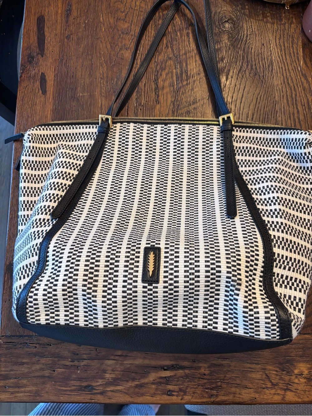 Thacker Woven Blue and White Tote with Blue Trim